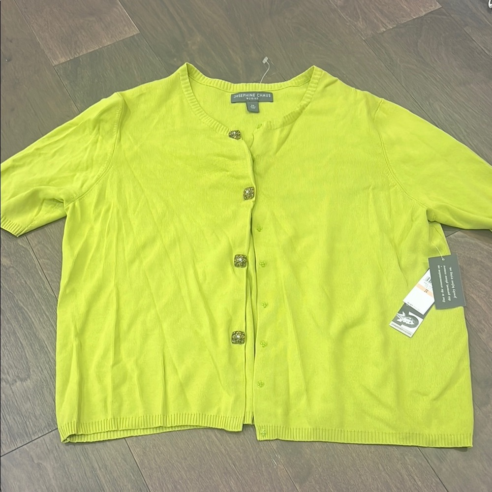 Bright Green Cardigan Sweater with Rhinestone buttons!